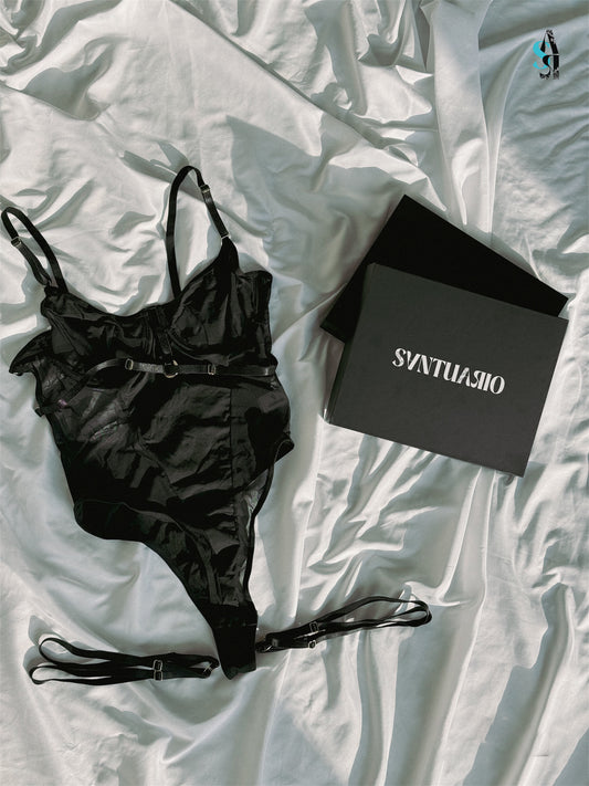 Black Camellia Lingerie Set