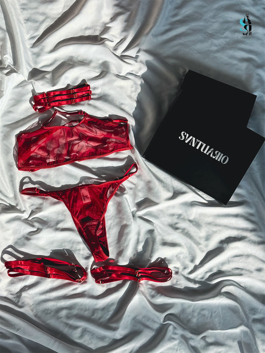 Red Hibiscus Lingerie Set